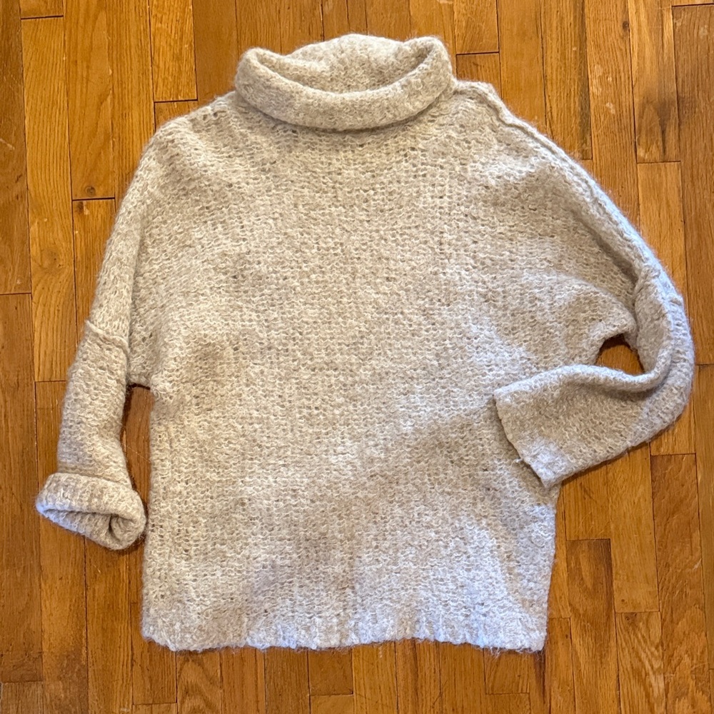 Free People Alpaca Turtleneck Sweater Tan Size S